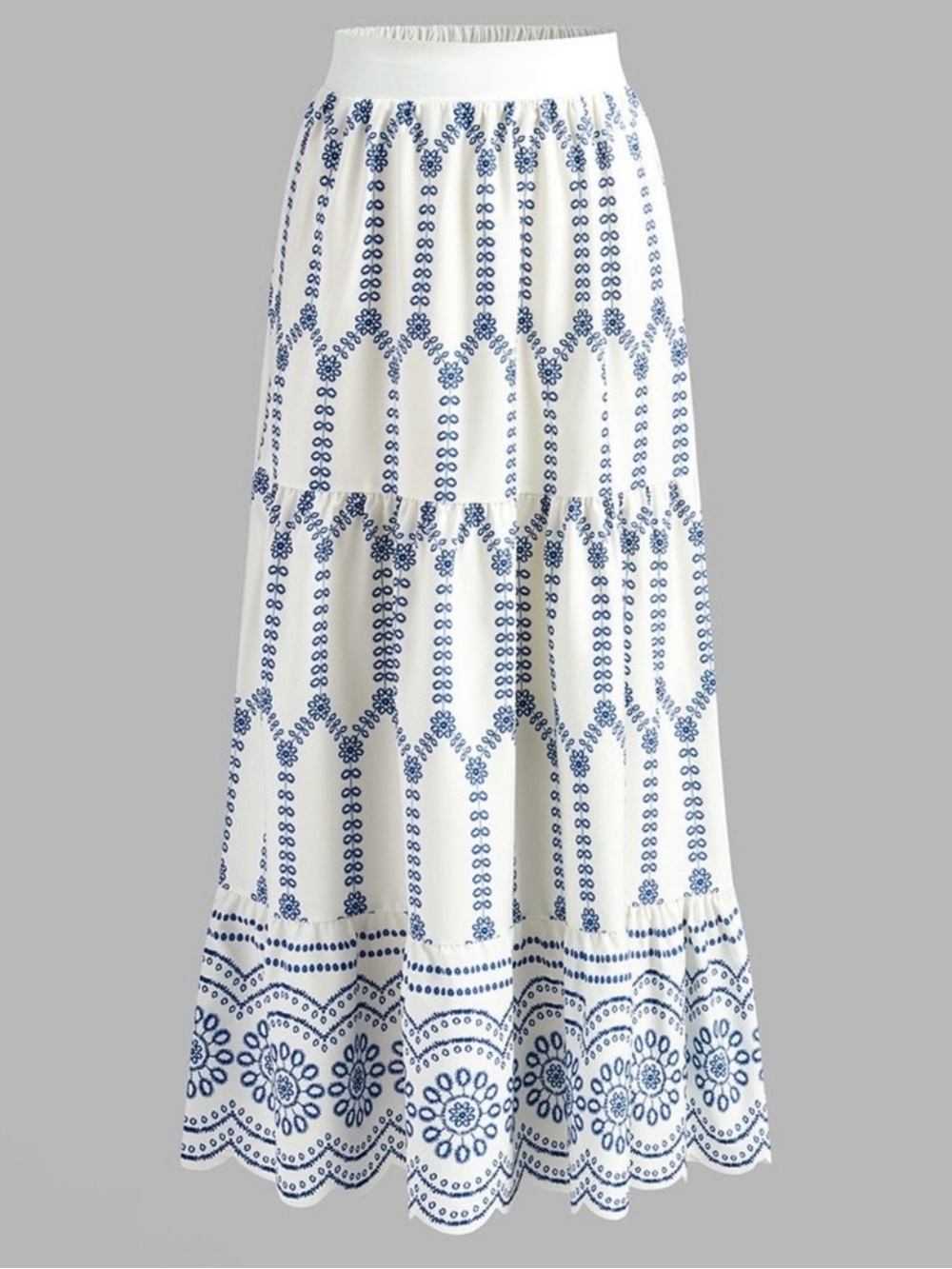 Commense White & Blue Embroidered Two-Piece Maxi Skirt Set - Picture 4 of 6